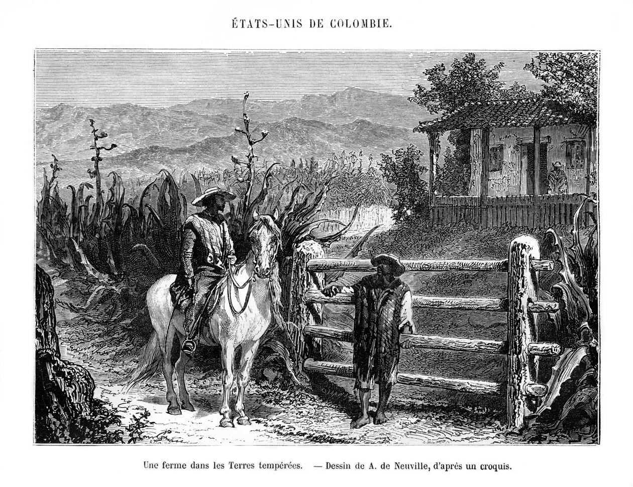 Uma fazenda, Colômbia, América do Sul, século XIX de A. de Neuville