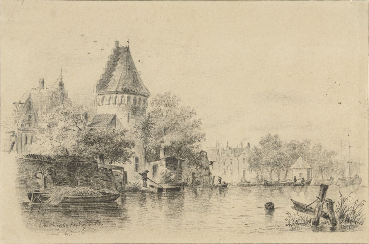 Paisagem com uma torre na água de A. van Ameyden
