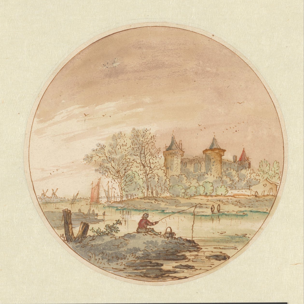 Paisagem com um pescador e um castelo de Aarnout ter Himpel