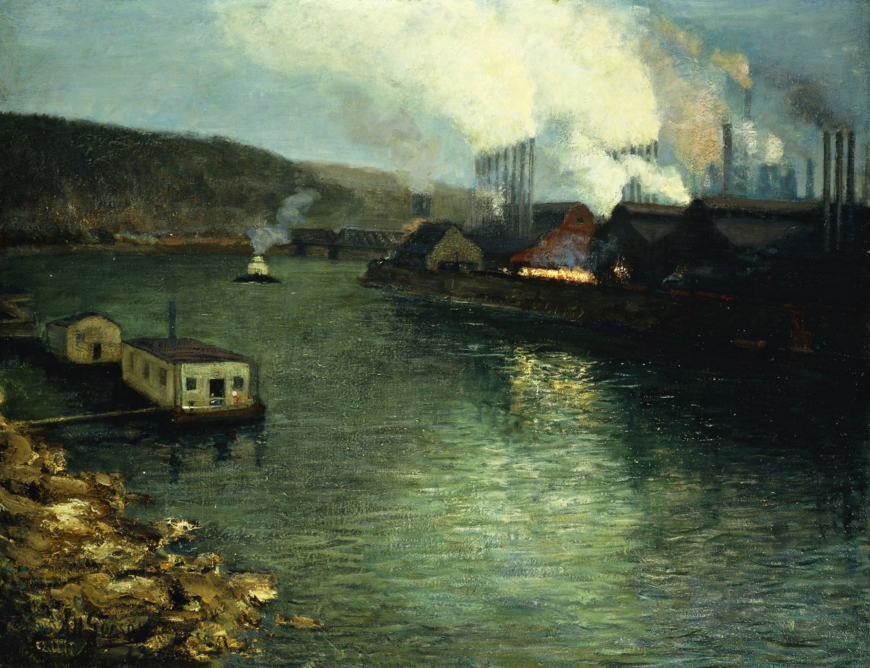 Noite, fábricas no rio de Aaron Henry Gorson