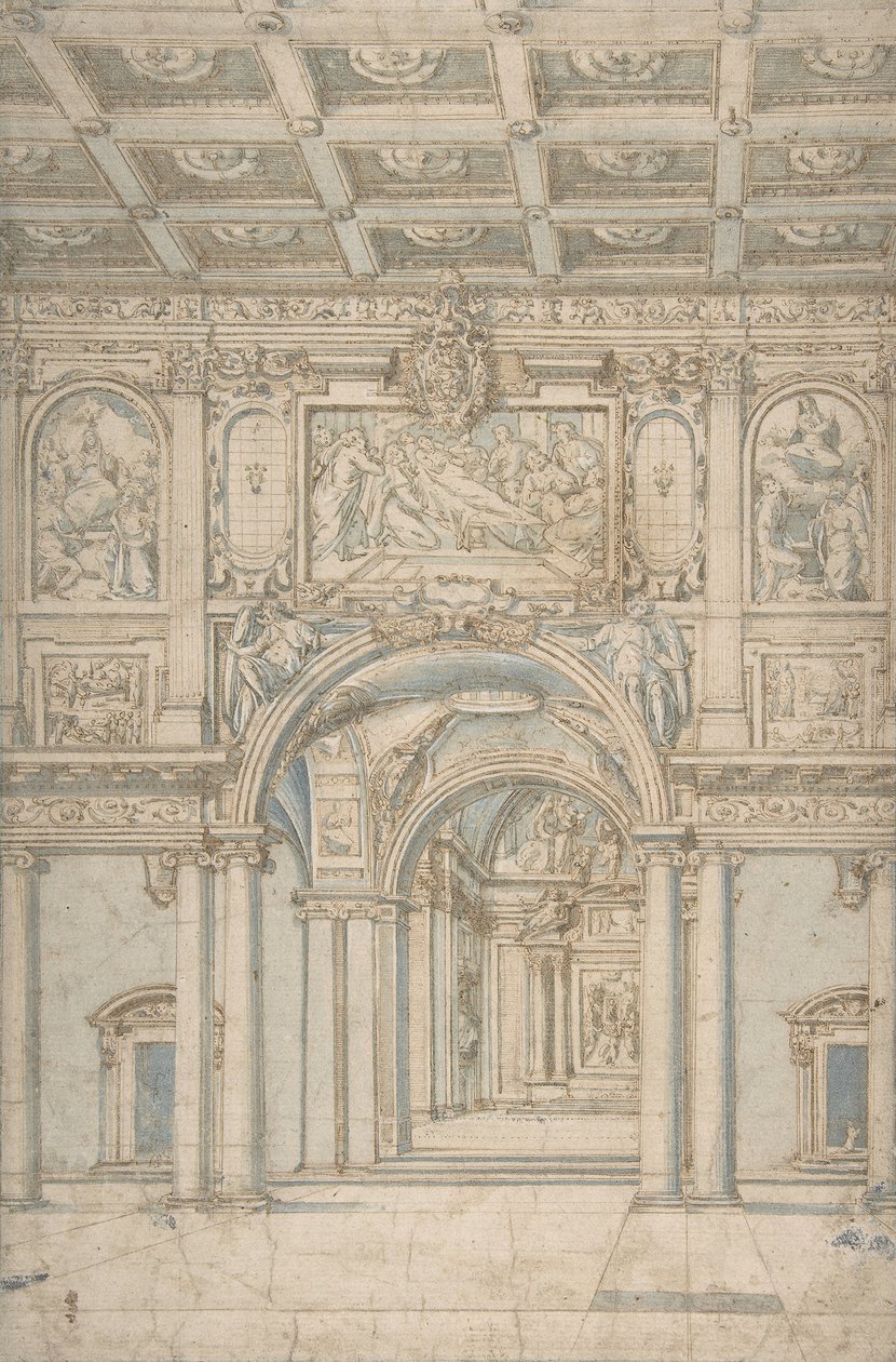 Estudo do Interior de Santa Maria Maggiore em Roma., 1621-46. de Abbate Paolo de Angelis