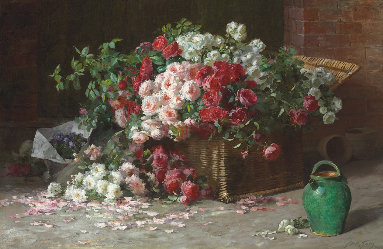 Cesta de rosas, c.1890 (óleo sobre tela) de Abbott Fuller Graves