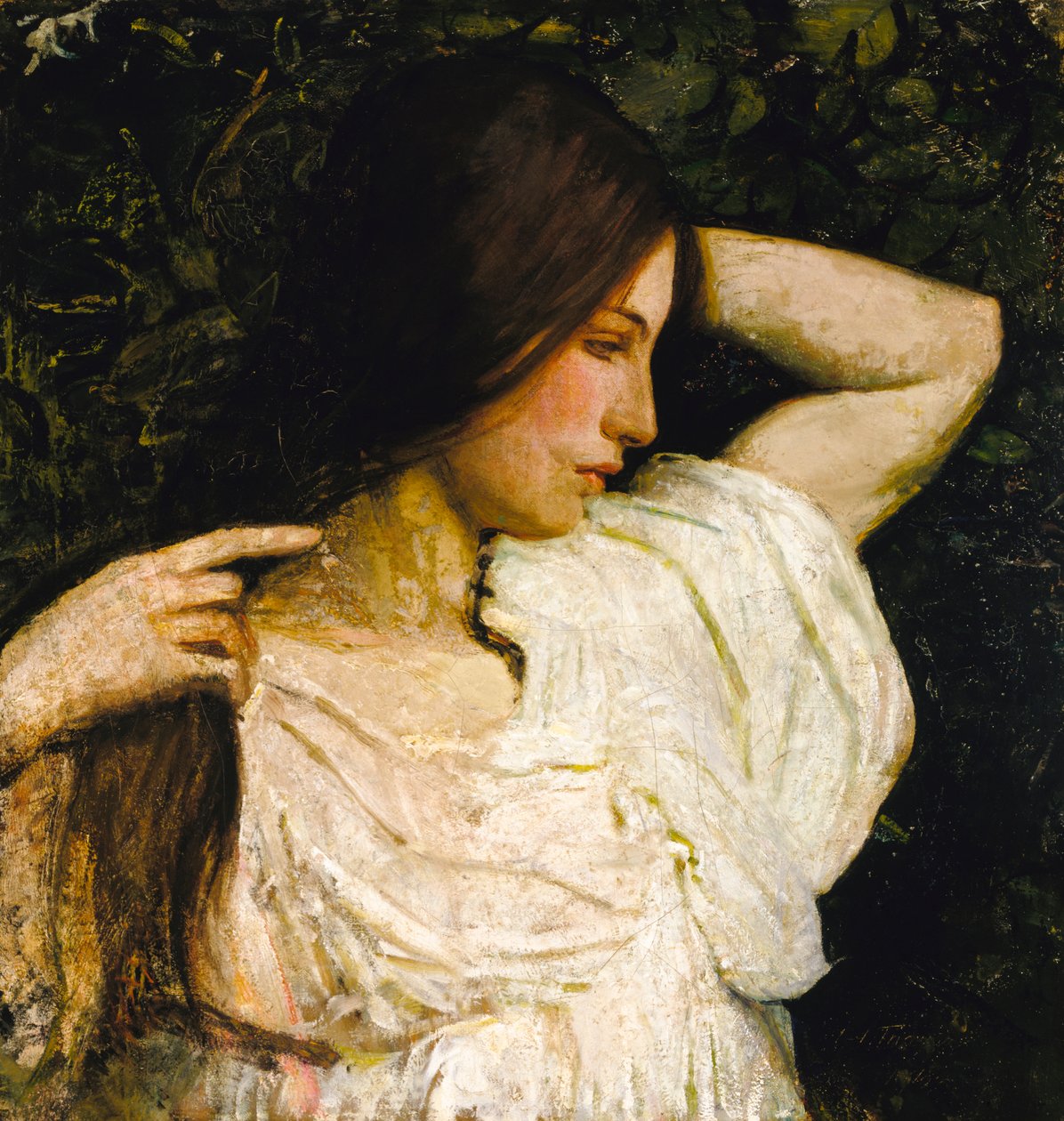 Garota arrumando o cabelo, 1918-1919. de Abbott Handerson Thayer