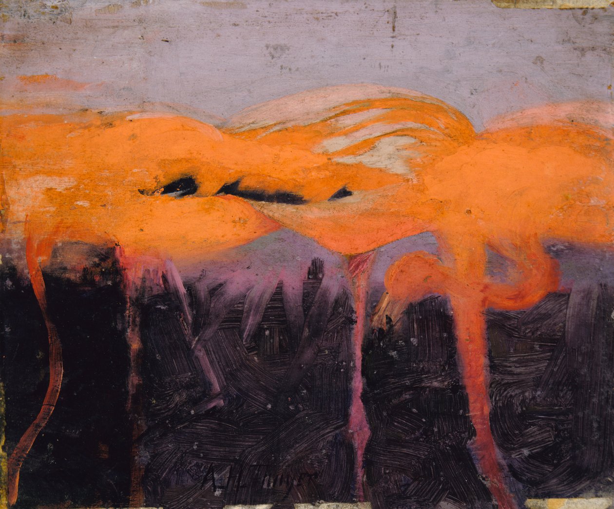 Red Flamingoes, estudo para o livro Concealing Coloration in the Animal Kingdom, ca. 1905-1909. de Abbott Handerson Thayer
