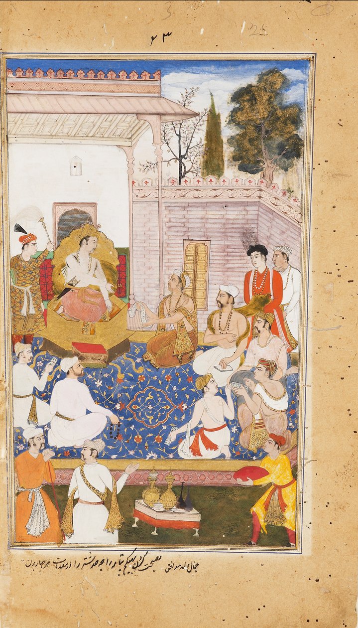 Bhishma aconselha Yudhishthira sobre a natureza dos quatro varnas, ou castas, 1598 de Abdul Rahim Khan I Khana