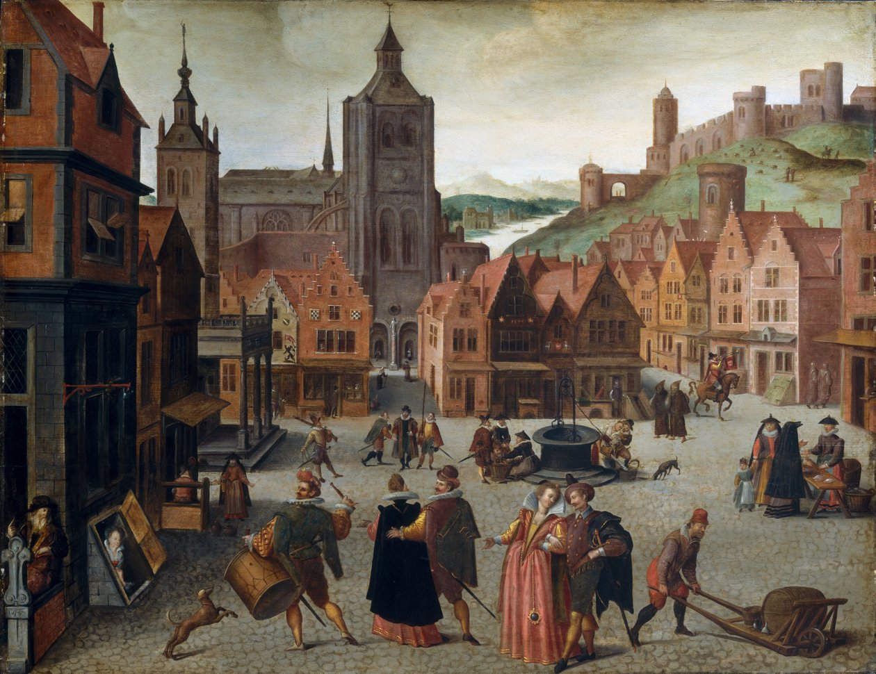 O Marketplace em Bergen op Zoom, provavelmente 1590 e 1597. de Abel Grimmer