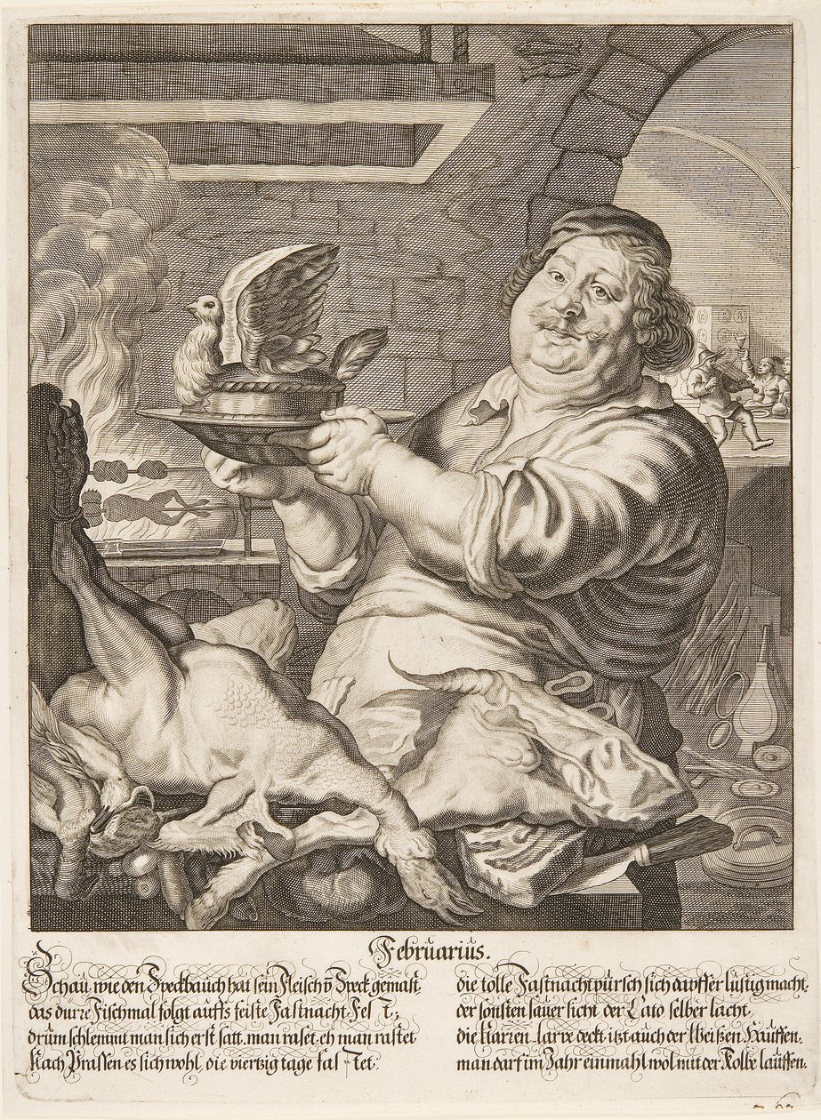 Kupferstich Februararius da série Os doze meses do ano por Abraham Aubry de Abraham Aubry