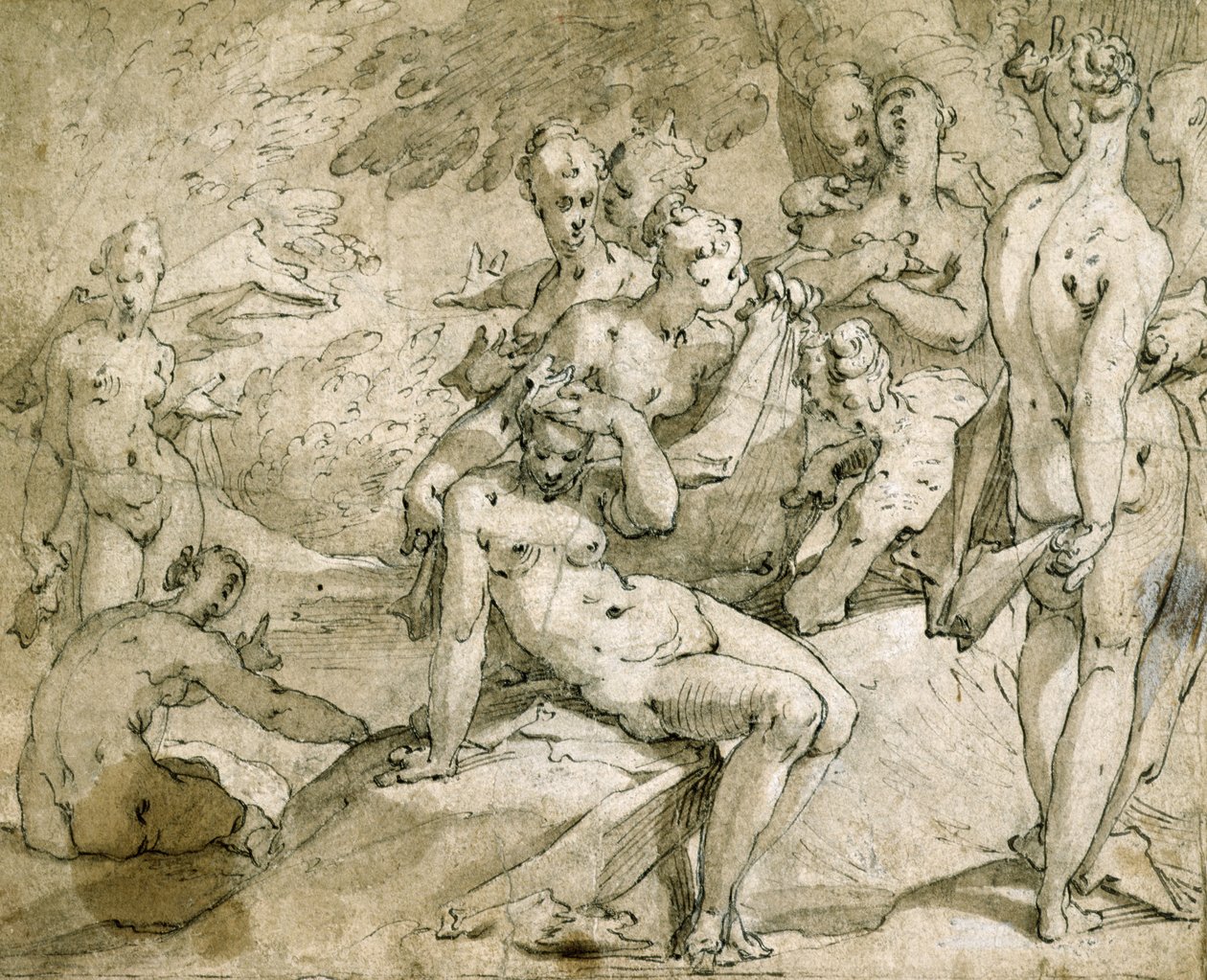 No.3146 Diana e Callisto, c.1595, (tinta e lavagem) de Abraham Bloemaert