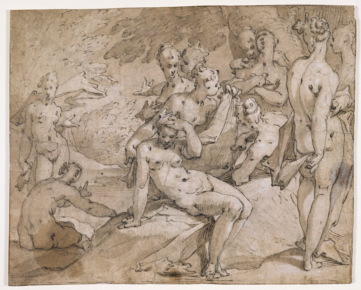 No.3146 Diana e Callisto, ilustração de "Metamorfose" de Ovídio, II, p.442-53, c.1595 (caneta e tinta) de Abraham Bloemaert