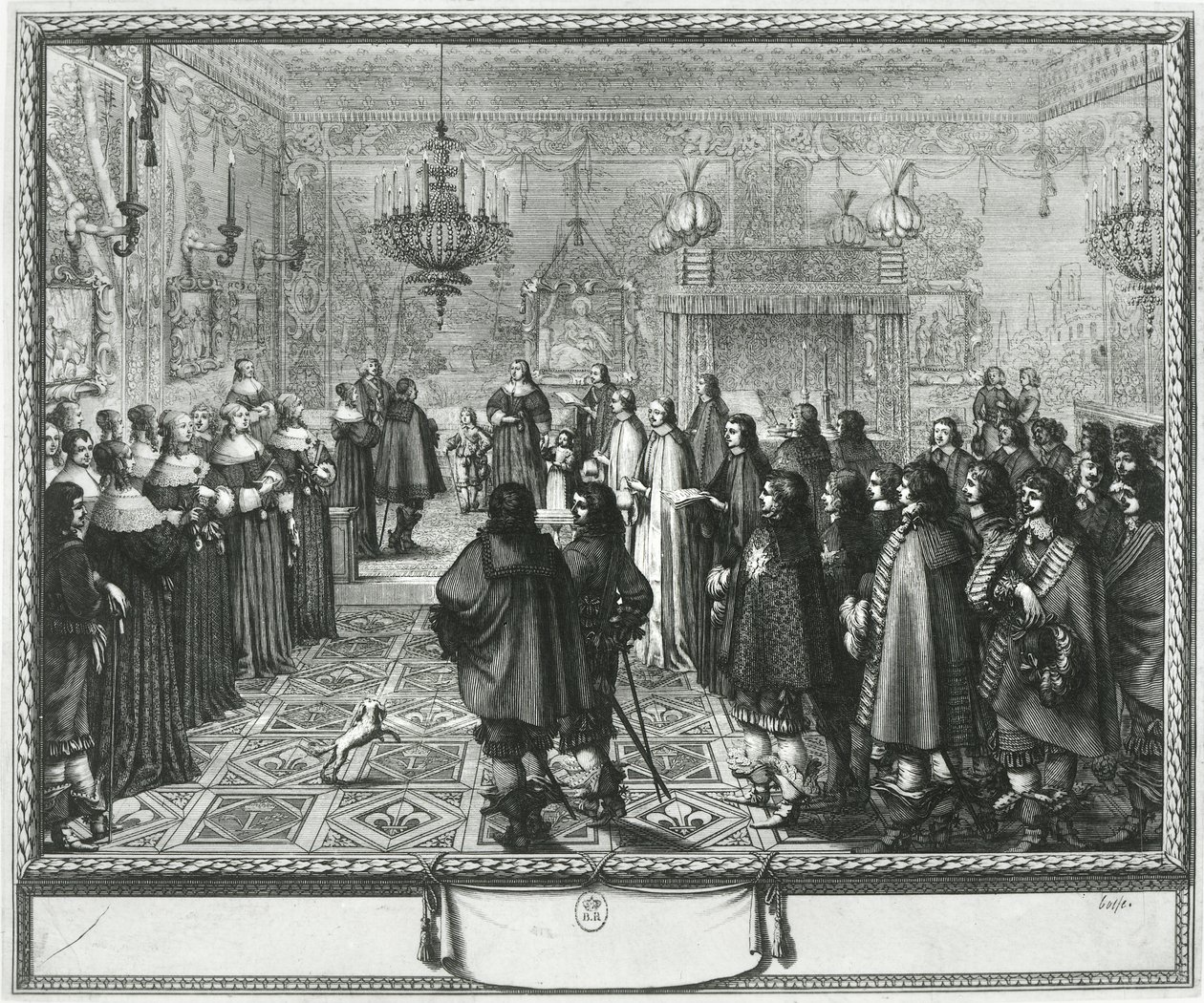 Cerimônia de passagem do contrato de casamento de Wladyslaw IV (1595-1648) e Maria Ludwiga Gonzaga (1611-1667) em Fontainebleau, 25 de setembro de 1645 de Abraham Bosse