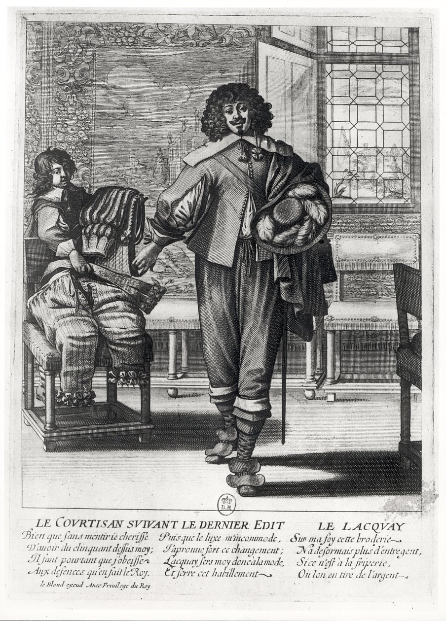 Cortesão após o último decreto real em 1633 e sua lacquey de Abraham Bosse