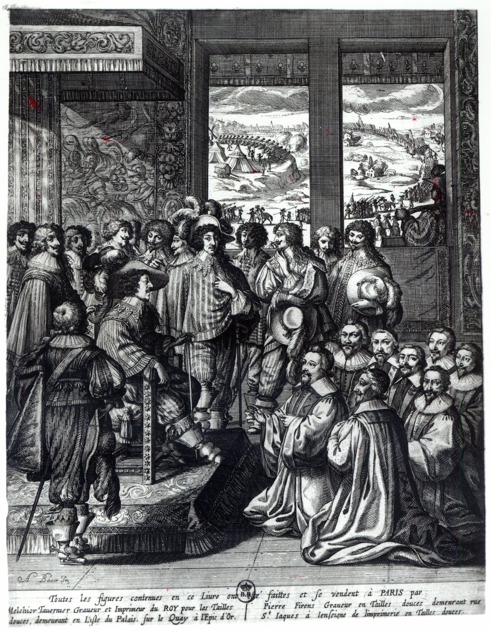 Luís XIII (1601-43) volta do cerco de La Rochelle, parabenizado pelo Prevot des Marchands de Abraham Bosse