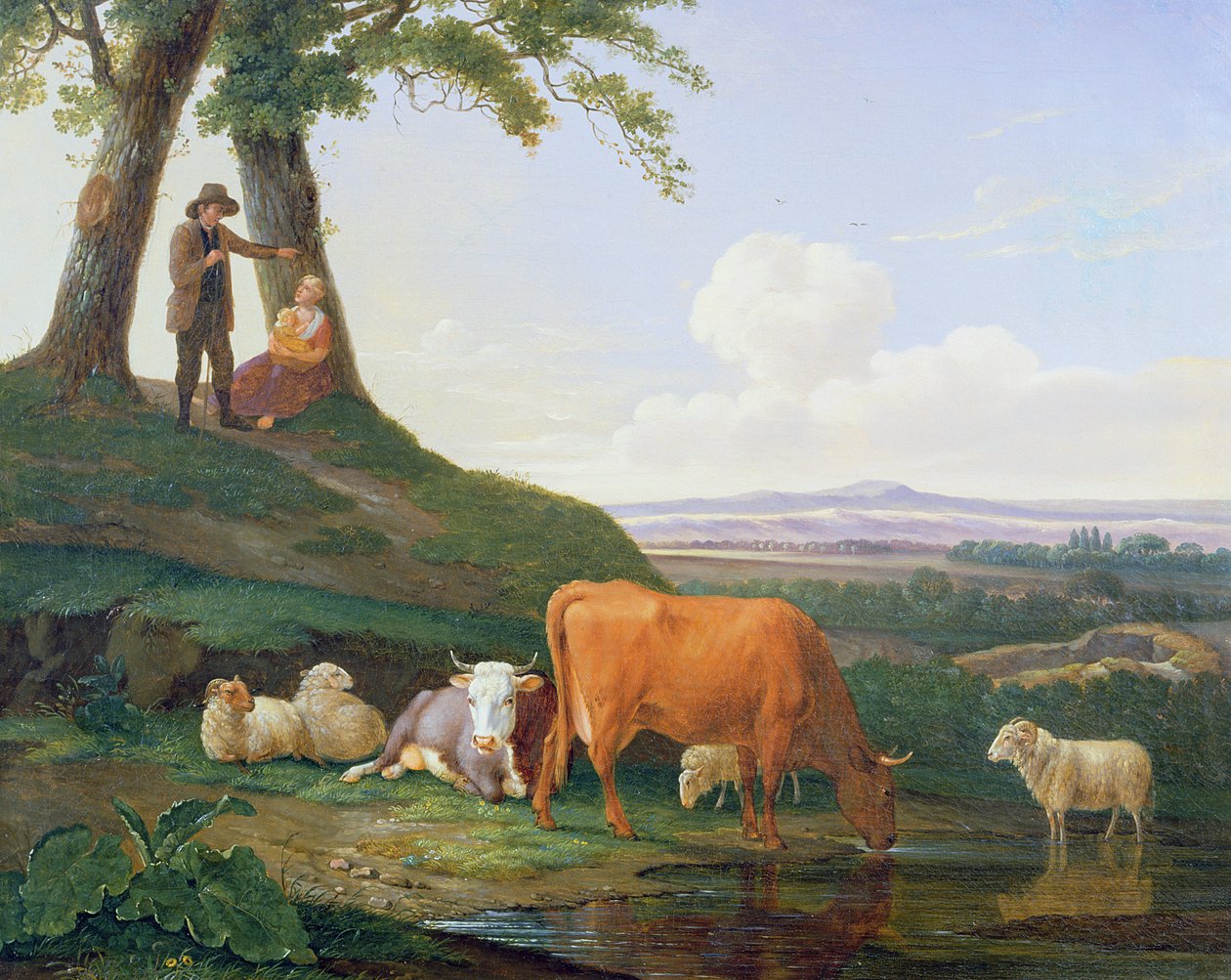 Paisagem, com, vacas, e, sheep de Abraham Bruiningh van Worrell