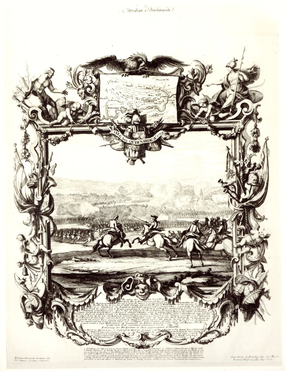 A Batalha de Oudenaarde, 11 de julho de 1708, gravada por Jeremias Wolff e Johann August Corvinus (1683-1738) de Abraham Drentwett