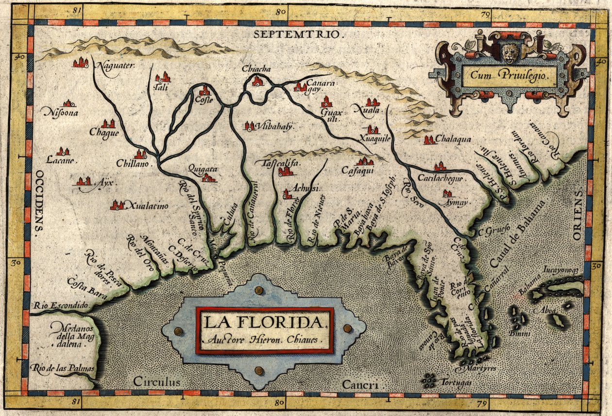 Mapa da Flórida, c.1584 (gravura colorida à mão) de Abraham Ortelius