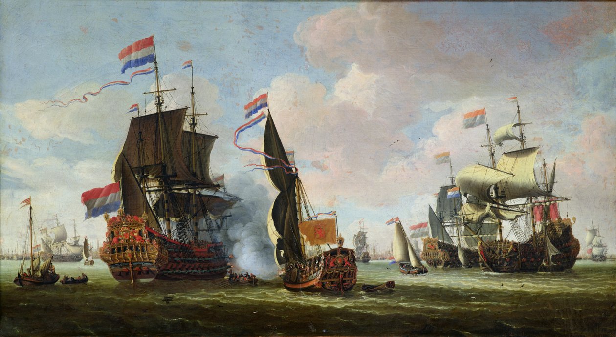 A chegada de Michiel Adriaanszoon de Ruyter (1607-76) em Amsterdã de Abraham Storck
