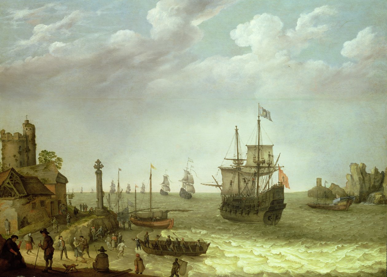Assentamento em uma costa rochosa com a frota holandesa se aproximando, 1640 de Abraham Willaerts
