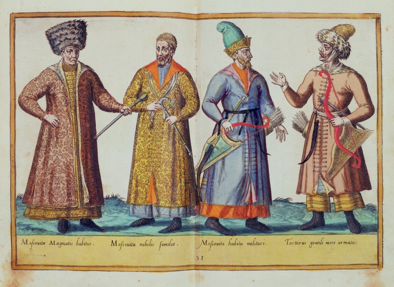 Trajes do século XVI de &39;Omnium Poene Gentium Imagines&39;, publicado em Colônia, 1577 (gravura colorida à mão) de Abraham de Bruyn