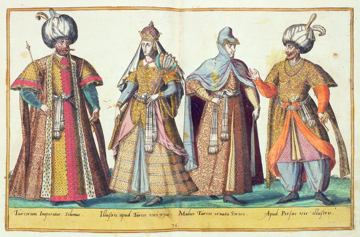 Trajes do século XVI de &39;Omnium Poene Gentium Imagines&39;, publicado em Colônia, 1577 (gravura colorida à mão) de Abraham de Bruyn