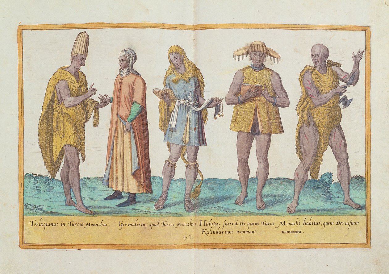 Trajes do século XVI de &39;Omnium Poene Gentium Imagines&39;, publicado em Colônia, 1577 (gravura colorida à mão) de Abraham de Bruyn