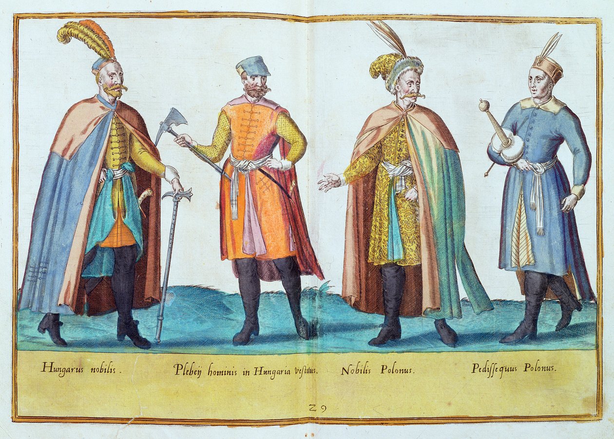 Trajes do século XVI de &39;Omnium Poene Gentium Imagines&39;, publicado em Colônia, 1577 (gravura colorida à mão) de Abraham de Bruyn