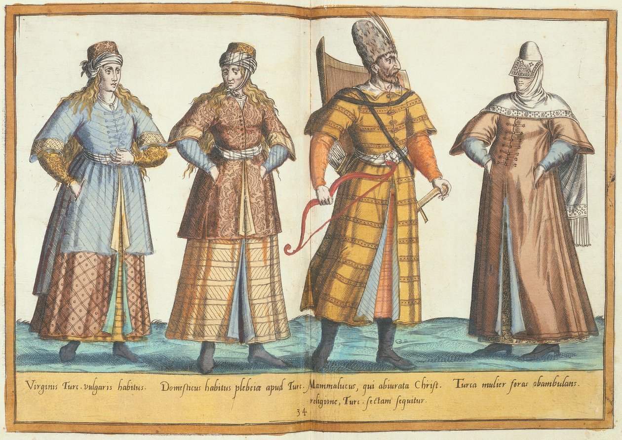 Trajes do século XVI de &39;Omnium Poene Gentium Imagines&39;, publicado em Colônia, 1577 (gravura colorida à mão) de Abraham de Bruyn