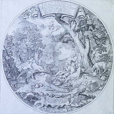 The Golden Age, gravado por Jan Theodore De Bry (1561-1623) (gravura) de Abraham (after) Bloemaert