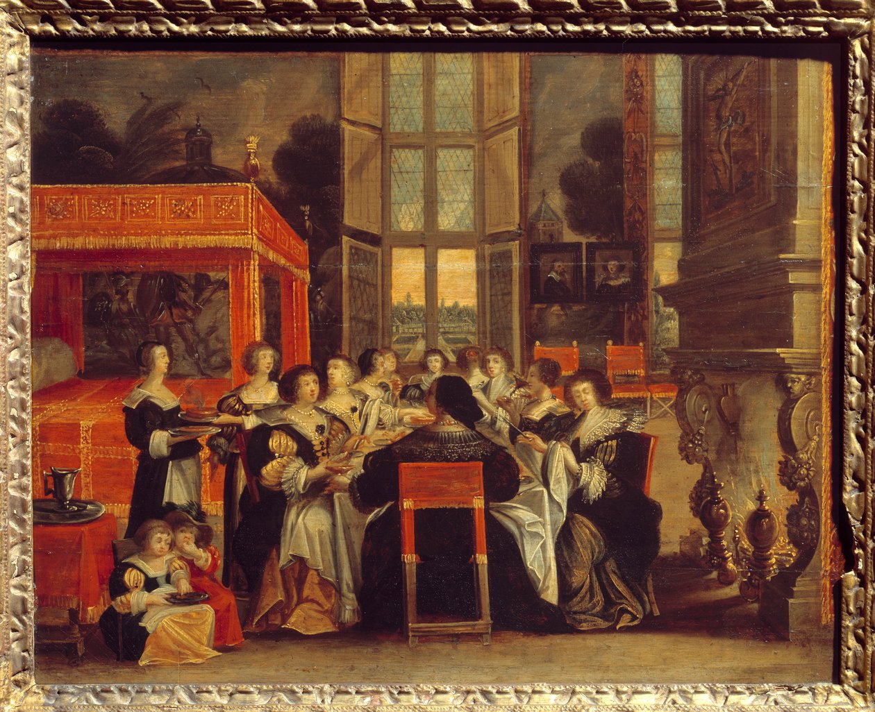 Conversa de senhoras na ausência dos seus maridos: Jantar Pintura de Abraham Bosse (1602-1676) Egouen do século XVII. Museu Nacional Renascentista de Abraham (after) Bosse