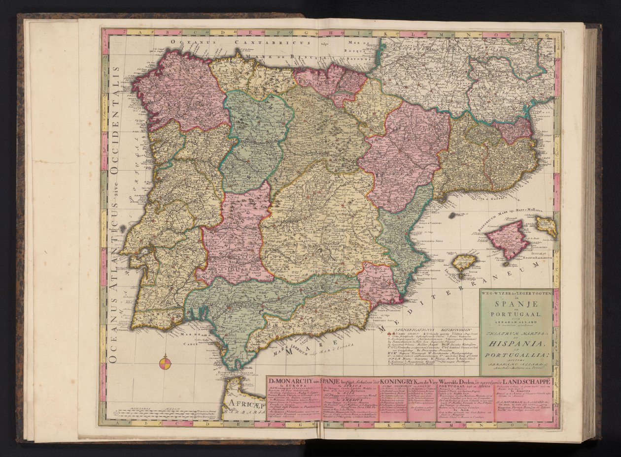 Mapa da Espanha e Portugal Way-Pointer das Viagens Militares em Espanha e Portugal / Theatrum Martis em Hispania et Portugallia (título no objeto) de Abraham Allard