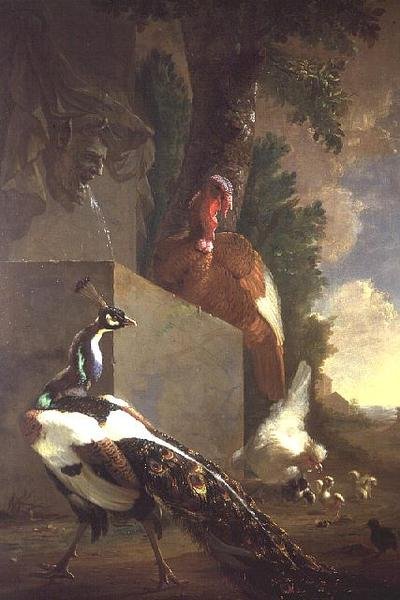 Pássaros junto a uma fonte de Abraham Bisschop