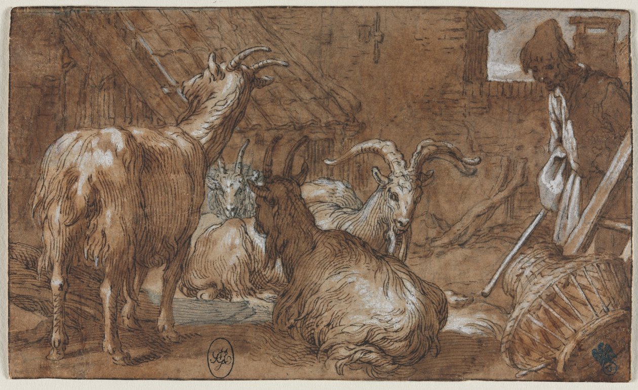 Um curral com cabras e um pastor de cabras, c. 1610-1615. de Abraham Bloemaert