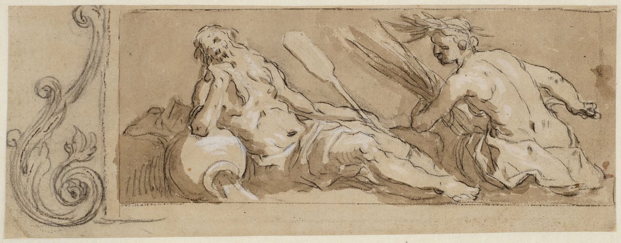 Um deus do rio e Ceres numa moldura ornamental de Abraham Bloemaert