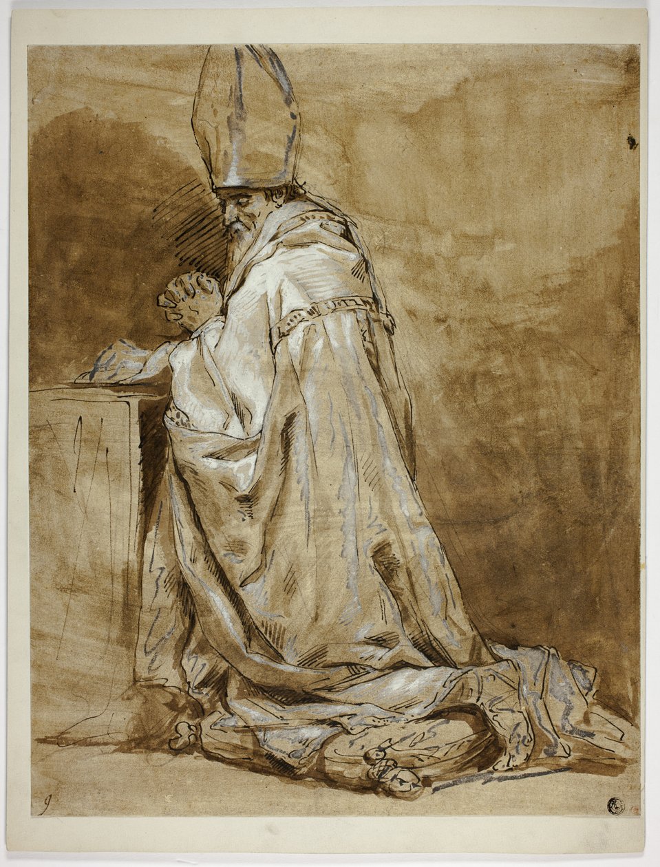Bispo ajoelhado em oração de Abraham Bloemaert