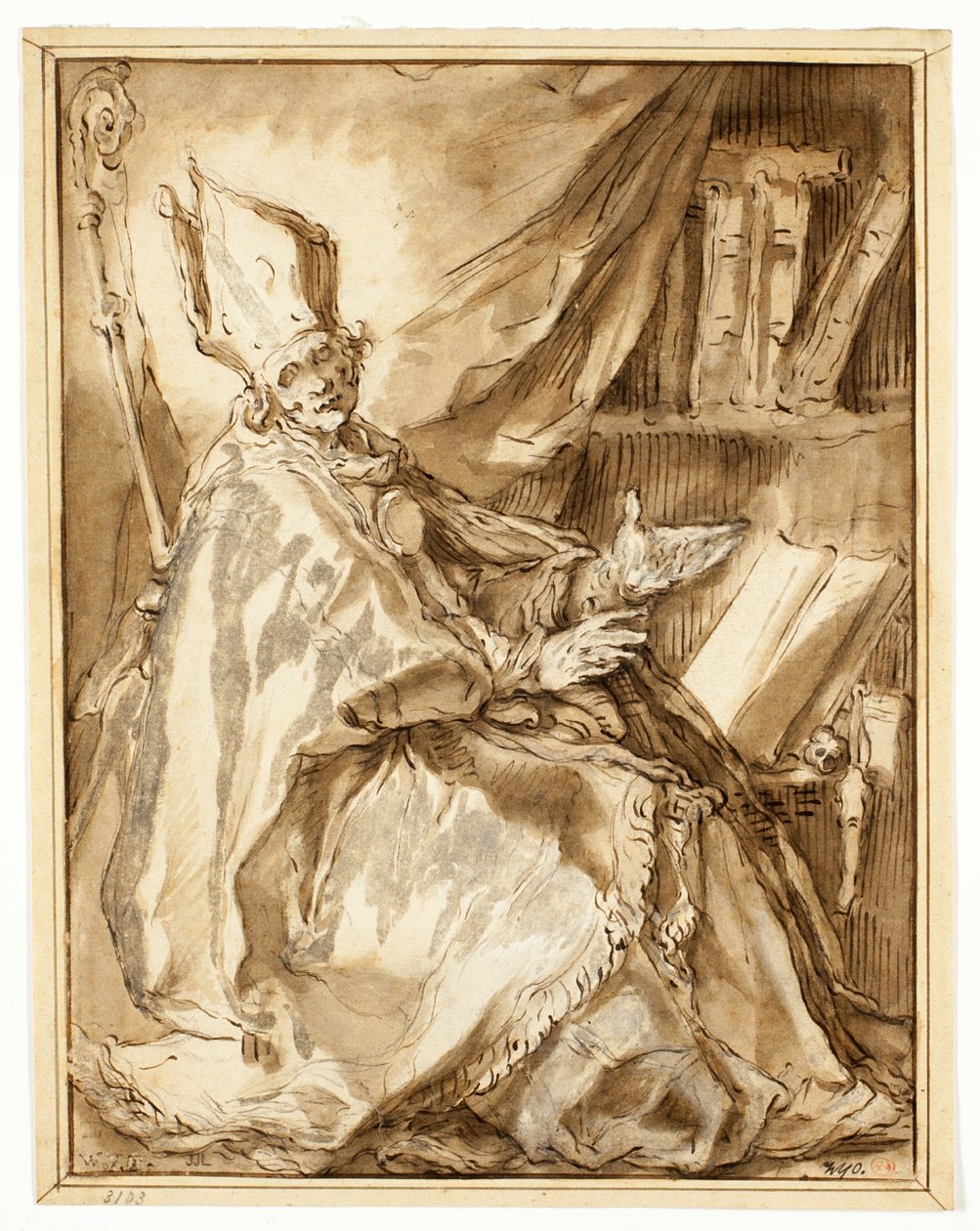Bishop sentado em seu escritório, visto de seu lado direito de Abraham Bloemaert