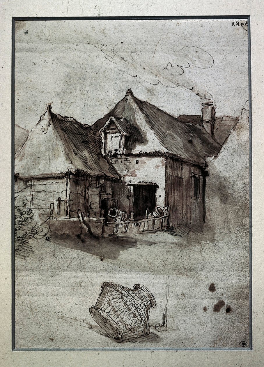 Cabana com cesto de vime, final do século XVI - início do século XVII (gravura) de Abraham Bloemaert
