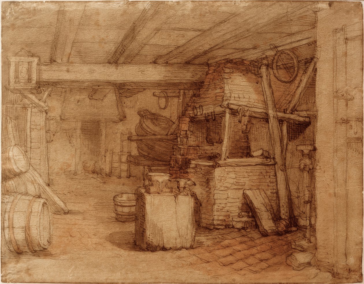 Interior de uma forja ou tanoaria de Abraham Bloemaert