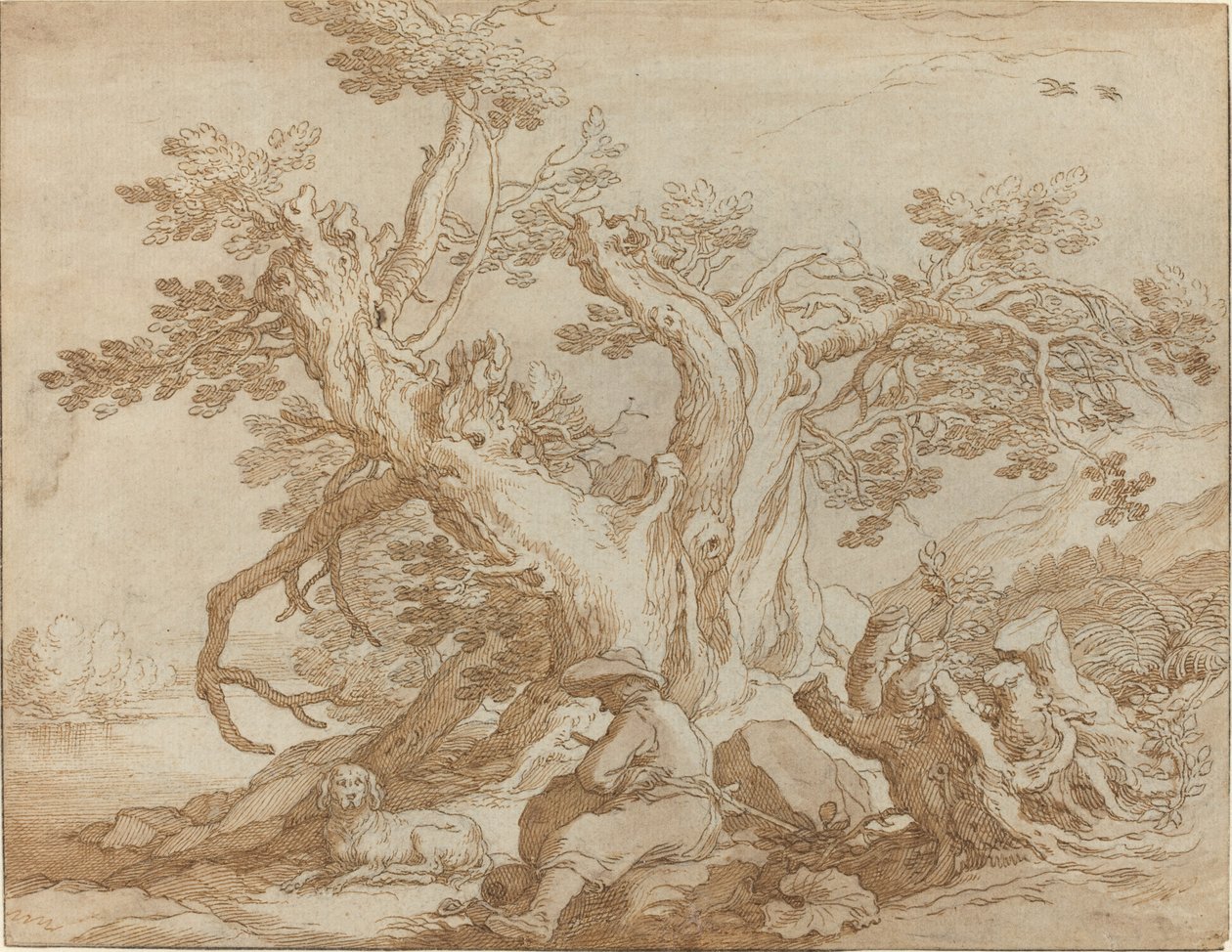 Paisagem com figura sentada e cachorro de Abraham Bloemaert
