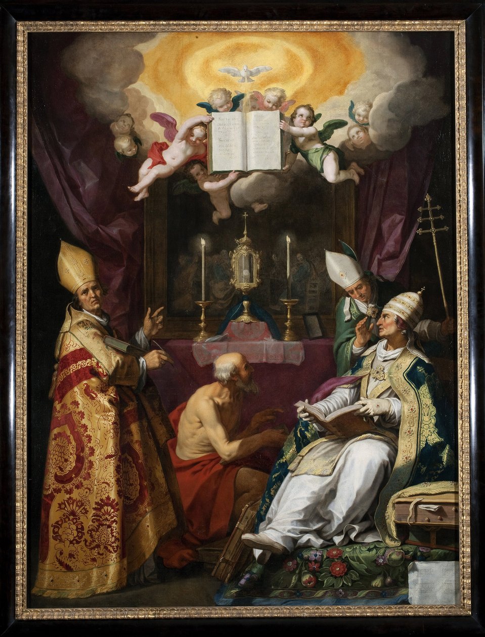 ""os quatro pais da igreja"" Representação de Santo Ambrósio de Milão, Santo Agostinho de Hipona, São Gregório Magno e São Jerônimo - Pintura de Abraham Bloemaert (1566-1651) de Abraham Bloemaert