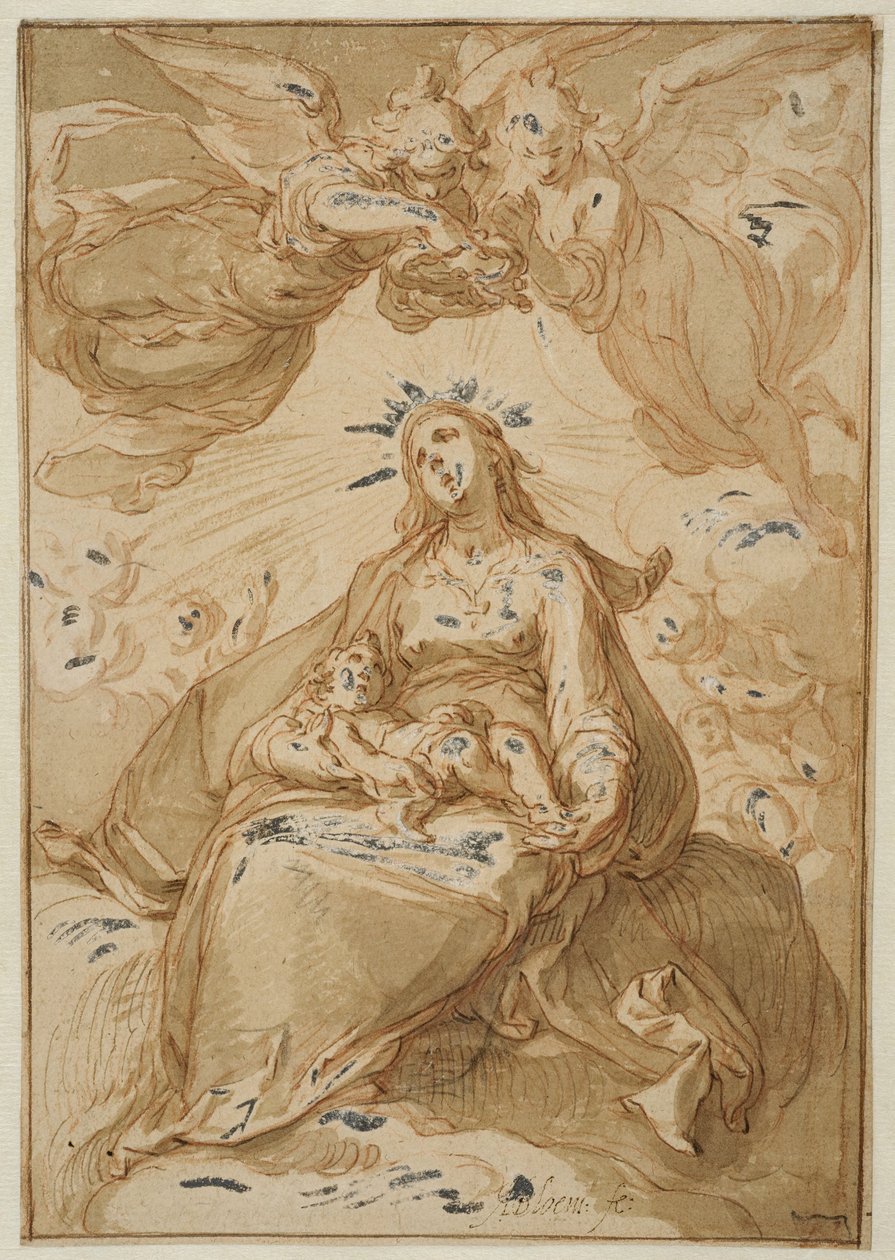 Madona com o Menino, coroada por anjos de Abraham Bloemaert