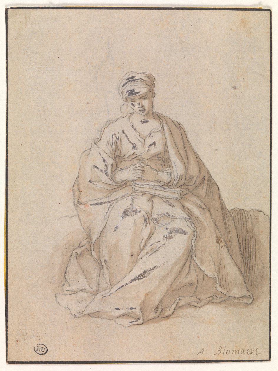 Maria, sentada com um livro de Abraham Bloemaert