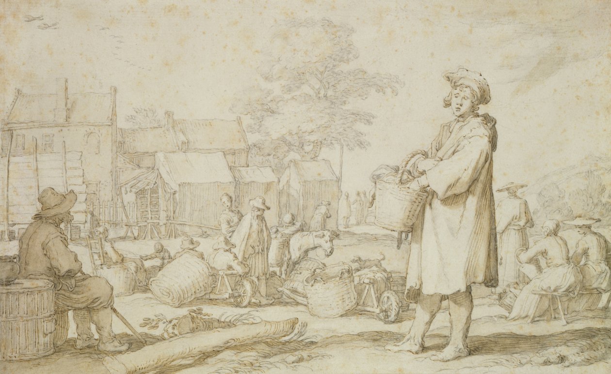 Cena do mercado (caneta e tinta no papel) de Abraham Bloemaert
