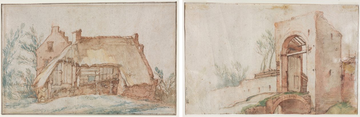 Casa do Camponês (reto); Ponte e Portão (verso) de Abraham Bloemaert