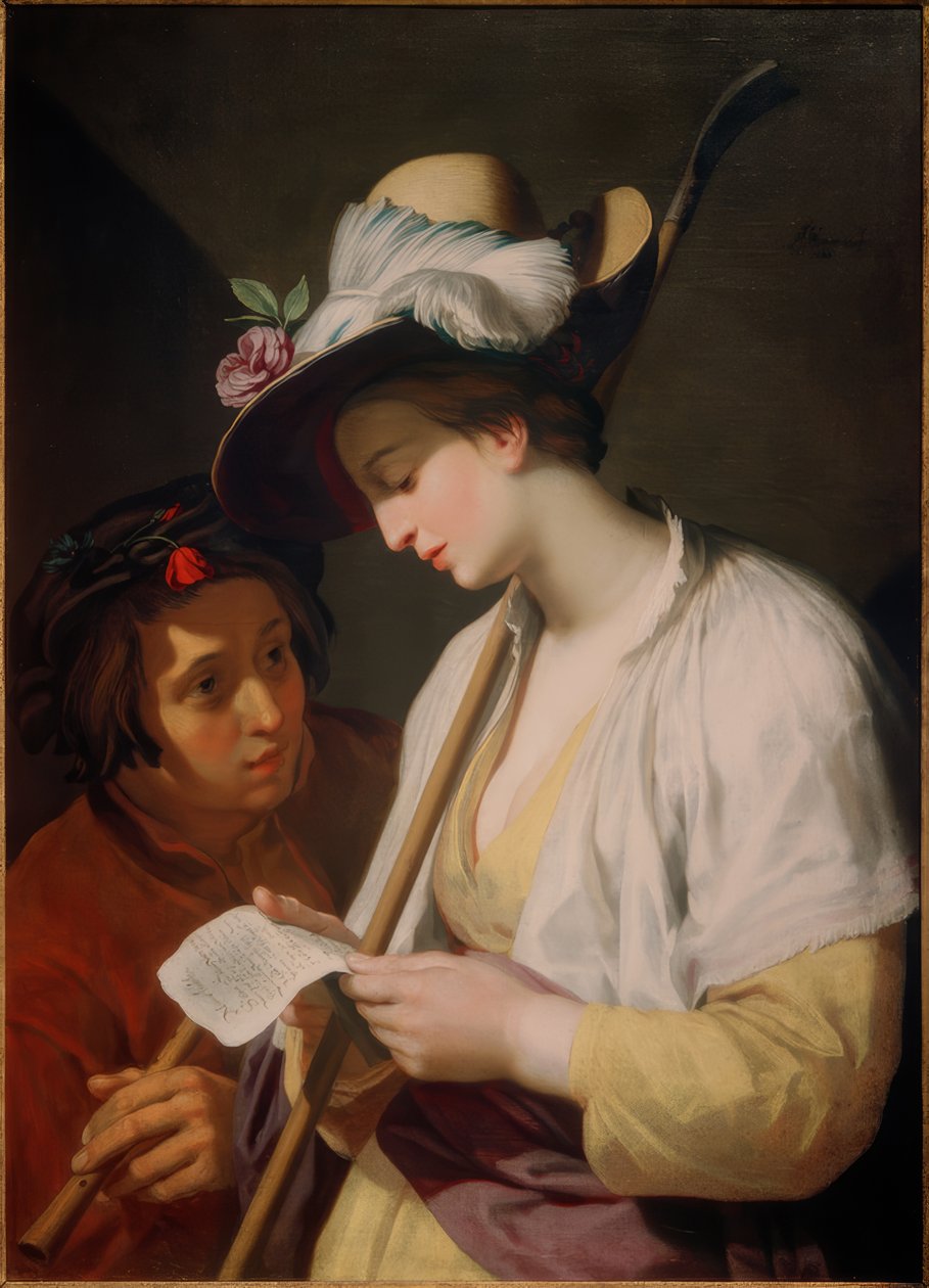 Pastora com um poema de Abraham Bloemaert