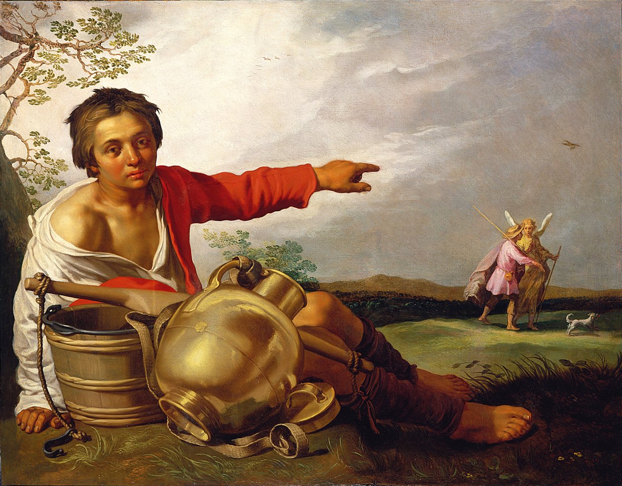 Pastor Boy apontando para Tobias e o anjo de Abraham Bloemaert