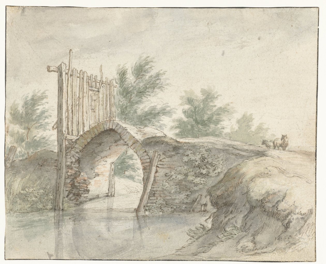 Ponte de pedra com cerca de madeira de Abraham Bloemaert