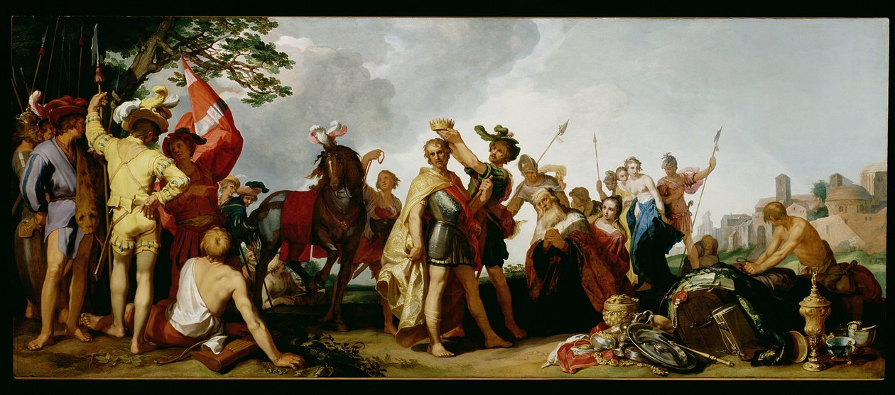 A Coroação de Alexandre o Grande (356-323 AC) (óleo sobre painel) de Abraham Bloemaert