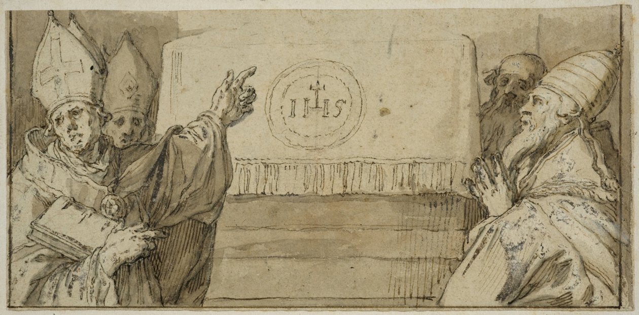 Os Quatro Padres da Igreja Latina perante um altar de Abraham Bloemaert