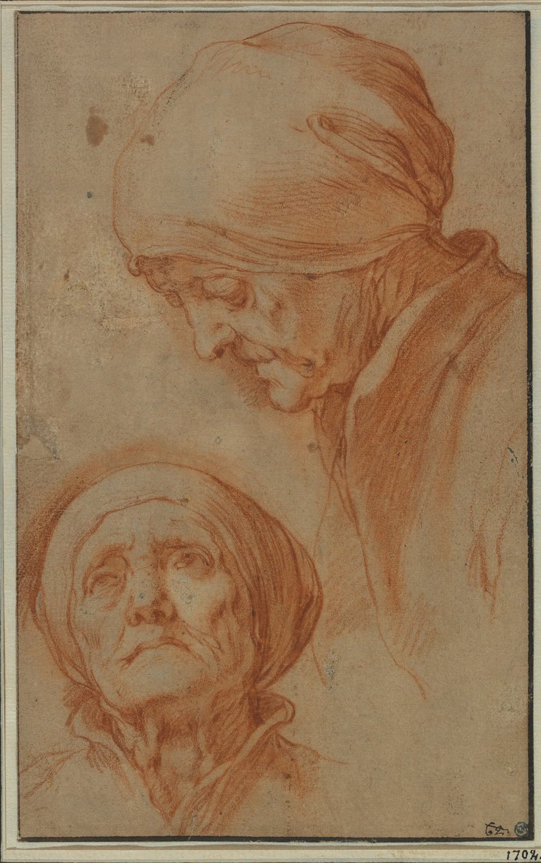 Dois Estudos da Cabeça de uma Mulher Idosa de Abraham Bloemaert