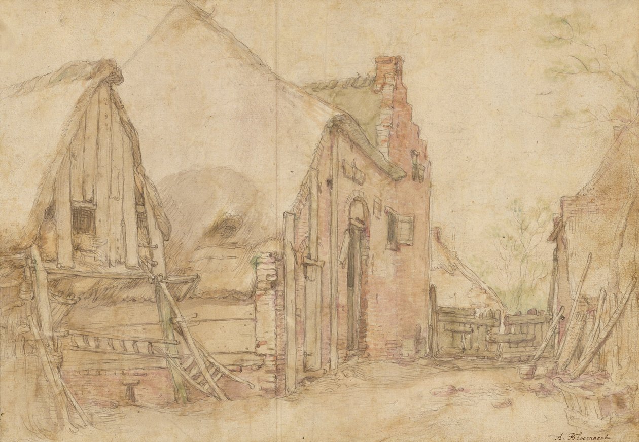 Vista de um pátio de quinta (recto); Estudo de uma árvore (verso) de Abraham Bloemaert