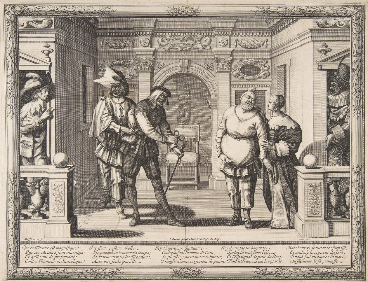 Atores no Hotel de Bourgogne, ca. 1633-34. de Abraham Bosse